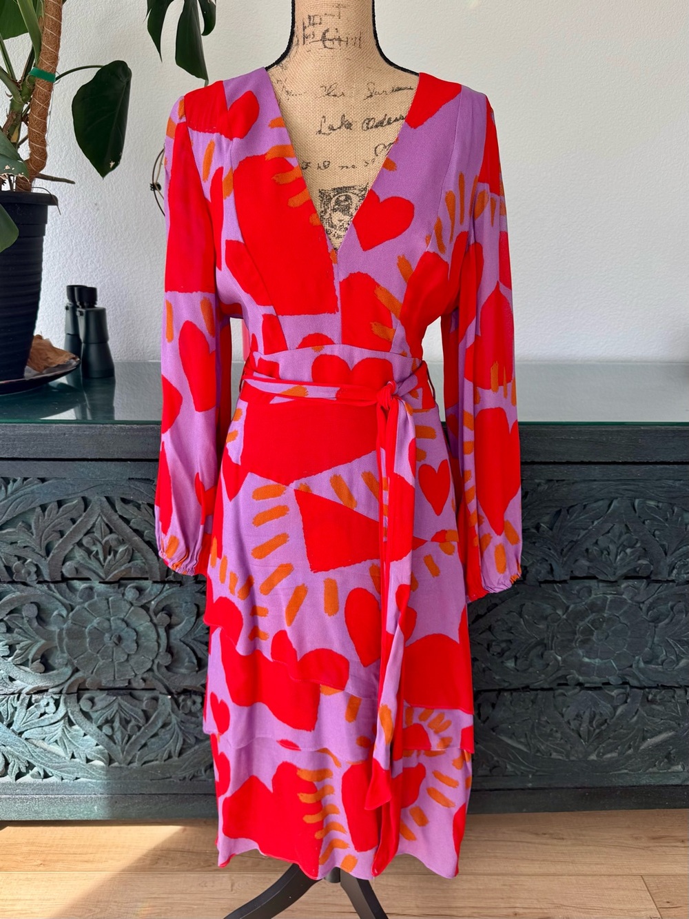 FARM Rio Purple Dress with Red and Orange Heart Accents
